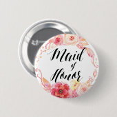 エレガントフローラボタンリースメイド・オブ・オーナー(花嫁付き添い人) 缶バッジ (正面&裏面)