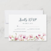 エレガントフローラマグノリア水色RSVPカード 招待状 (正面)