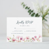 エレガントフローラマグノリア水色RSVPカード 招待状 (スタンド正面)