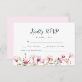 エレガントフローラマグノリア水色RSVPカード 招待状