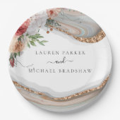 エレガントフローラマーブルグリッター結婚ズラグジュアリー ペーパープレート (正面)