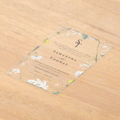 エレガントフローラミニマルイニシャル結婚ズ アクリル招待状 (レイダウン)