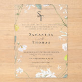 エレガントフローラミニマルイニシャル結婚ズ アクリル招待状 (正面)