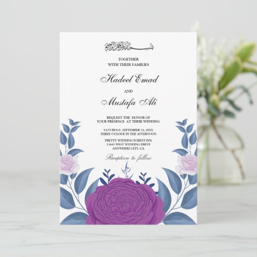 エレガントフローラムスリム結婚式招待状 招待状 (スタンド正面)