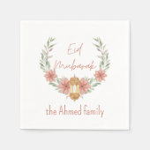 エレガントフローラモダンイードムバラク名ピンク白 スタンダードカクテルナプキン (正面)