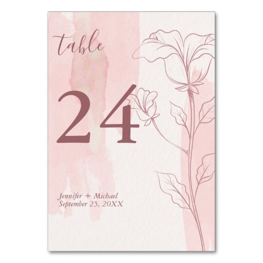 エレガントフローラモダンピンクの水結婚色 テーブルナンバー (裏面)