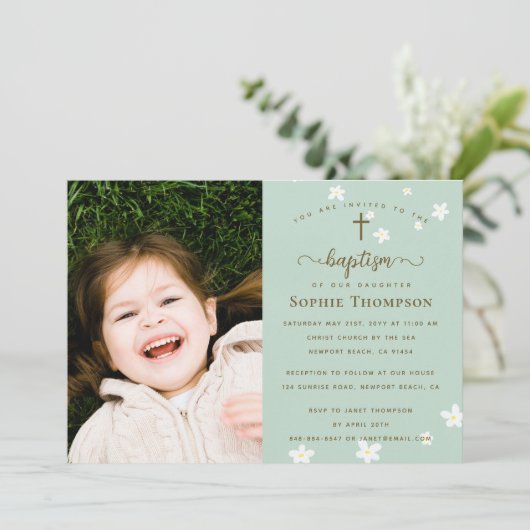 エレガントフローラモダン女子の宗教洗礼写真 招待状 (スタンド正面)