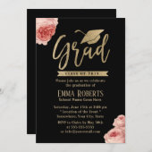 エレガントフローラモダン金ゴールド卒業党 招待状 (正面/裏面)