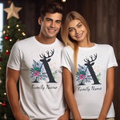 エレガントフローラモノグラムの家族クリスマス Tシャツ