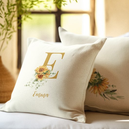 エレガントフローラモノグラムイニシャル名パーソナライズされた クッション