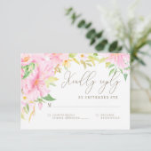 エレガントフローラモノグラム水カラー結婚ピンク 出欠カード (スタンド正面)