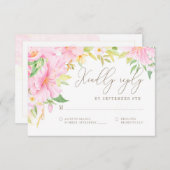 エレガントフローラモノグラム水カラー結婚ピンク 出欠カード (正面/裏面)