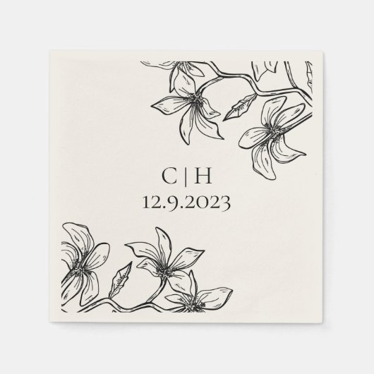 エレガントフローラモノグ結婚ラム スタンダードカクテルナプキン (正面)