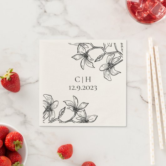 エレガントフローラモノグ結婚ラム スタンダードカクテルナプキン (インサイチュ)