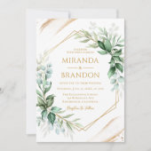 エレガントフローラユ葉ーカリグリネ結婚リー 招待状 (正面)