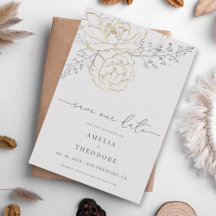 エレガントフローララインアートウェディング日付の保存