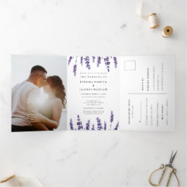 エレガントフローララベンダーが一つ結婚で 三つ折り招待状