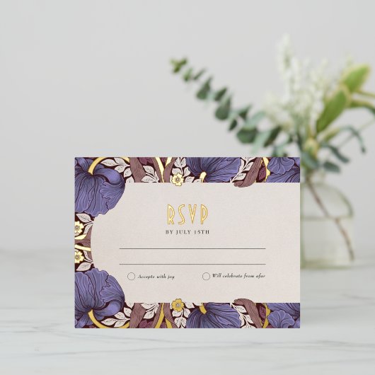 エレガントフローララベンダーウェディングRSVPカード 箔招待状ポストカード (立ち正面)