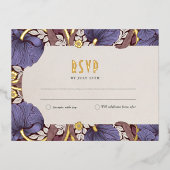 エレガントフローララベンダーウェディングRSVPカード 箔招待状ポストカード (正面)