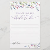 エレガントフローララベンダーブライダルシャワーアドバイスカード (正面)