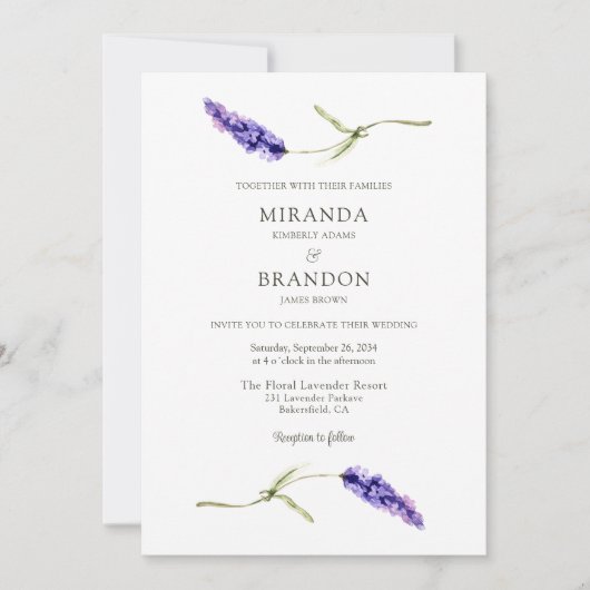 エレガントフローララベンダー結婚式招待状 招待状 (正面)