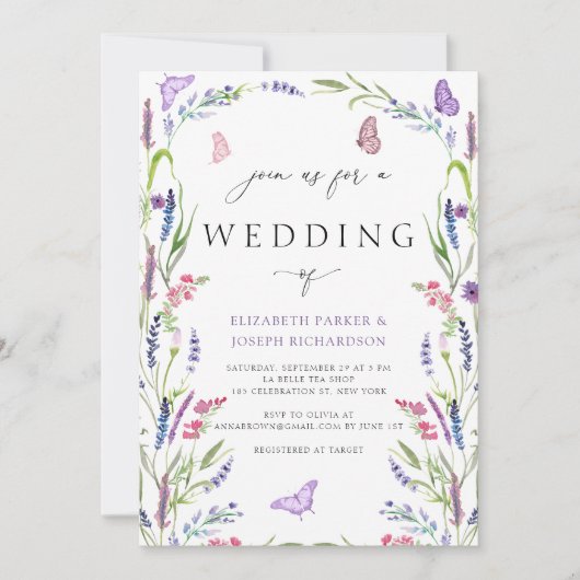 エレガントフローララベンダー結婚式招待状 招待状 (正面)