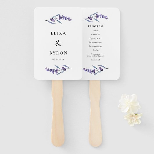 エレガントフローララベンダー結婚式 プログラム ハンドファン (正面&裏面)