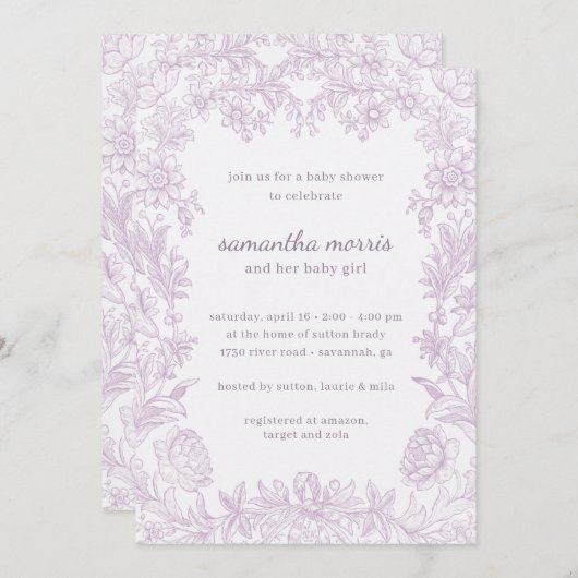 エレガントフローララベ描ンダベビーシャワー 招待状 (正面/裏面)