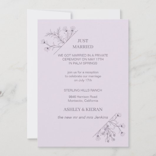 エレガントフローララモダンベンダーたった今結婚しました 招待状 (正面)