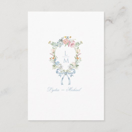 エレガントフローラリースの紋章 | モノグラム結婚ス エンクロージャーカード (裏面)