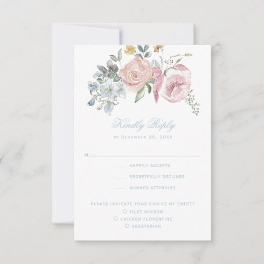 エレガントフローラリースの紋章 | モノグラム結婚ス 出欠カード (正面)