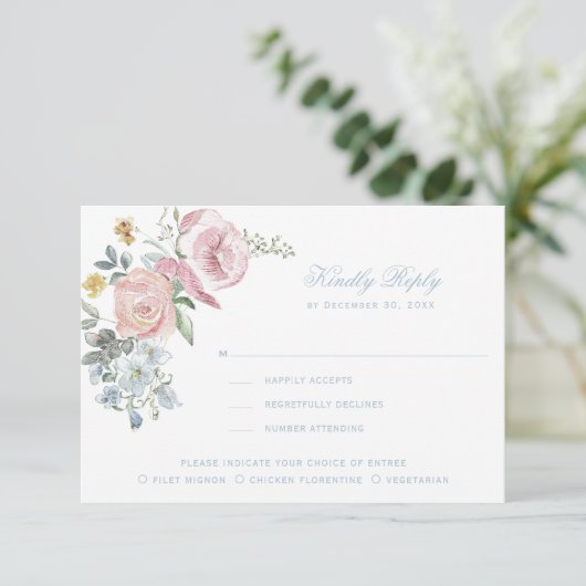 エレガントフローラリースの紋章 | モノグラム結婚ス 出欠カード (スタンド正面)