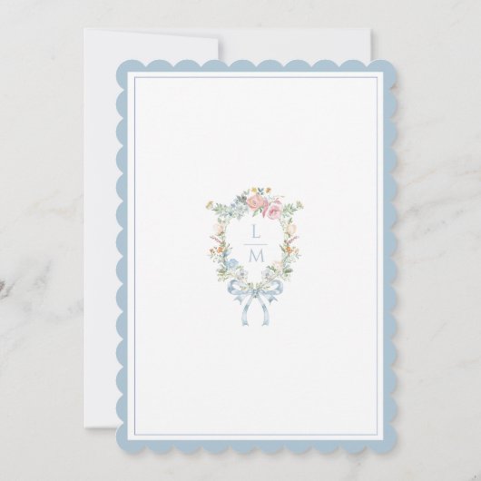 エレガントフローラリースの紋章 | モノグラム結婚ス 招待状 (裏面)