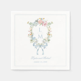 エレガントフローラリースクレストモノグラム結婚ズ スタンダードカクテルナプキン