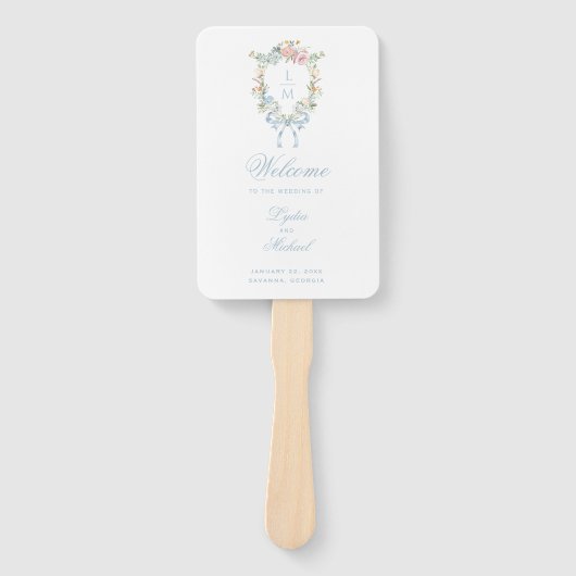 エレガントフローラリースクレストモノグラム結婚ズ ハンドファン (正面)