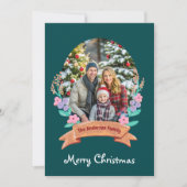 エレガントフローラリースダークグリーン写真クリスマス シーズンカード (正面)