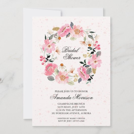 エレガントフローラリースブライダルシャワー 招待状 (正面)