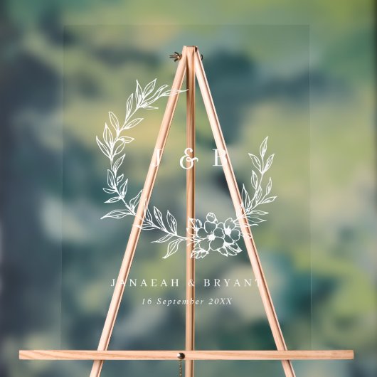 エレガントフローラリースモノグラ結婚ム アクリルサイン (ニュートラル)