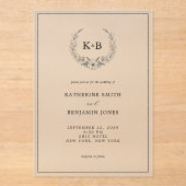 エレガントフローラリースモノグラ結婚ム アクリル招待状 (正面)