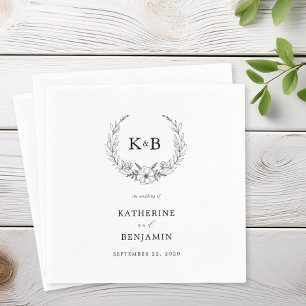 エレガントフローラリースモノグラ結婚ム スタンダードカクテルナプキン