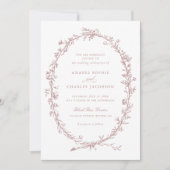 エレガントフローラリースヴィンテージ赤面マウヴ結婚ズ 招待状 (正面)