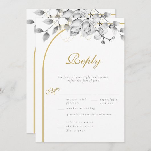 エレガントフローラリース結婚白黒の食事 (正面/裏面)