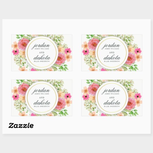 エレガントフローラリース |モダンタイポグラフィ結婚ズ 長方形シール (シート)