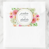 エレガントフローラリース |モダンタイポグラフィ結婚ズ 長方形シール (バッグ)