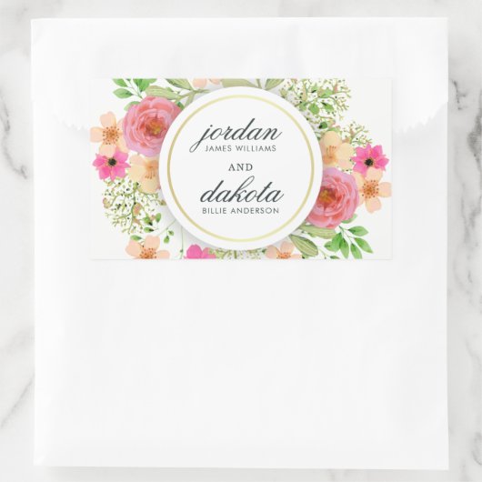 エレガントフローラリース |モダンタイポグラフィ結婚ズ 長方形シール (バッグ)