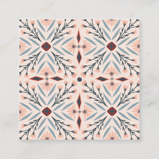 エレガントフローラルタイル 幾何学ピンク ビューティー スクエア名刺 (裏面)