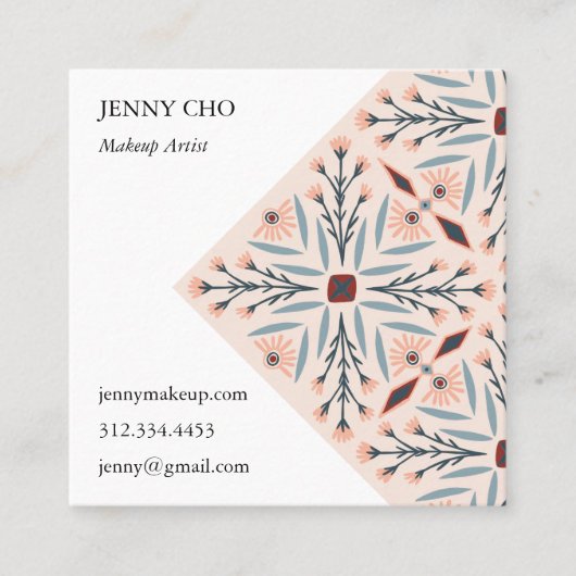 エレガントフローラルタイル 幾何学ピンク ビューティー スクエア名刺 (正面)