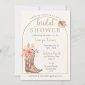 エレガントフローラルブーツカウガールブライダルシャワー 招待状 (正面)