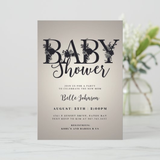 エレガントフローラレター赤ちゃんシャワー招待状- Pe 招待状 (スタンド正面)