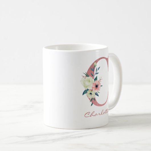 エレガントフローラレターCピンクとアイボリーブーケ コーヒーマグカップ (正面右)